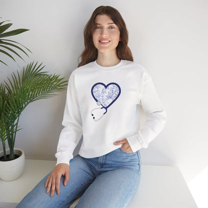 Nurse Toile Floral Blue Heart Sweatshirt, Stethoscope Sweatshirt, Nurse Chinoiserie, Gift For Nurse, Healthcare Worker, Nurse Appreciation