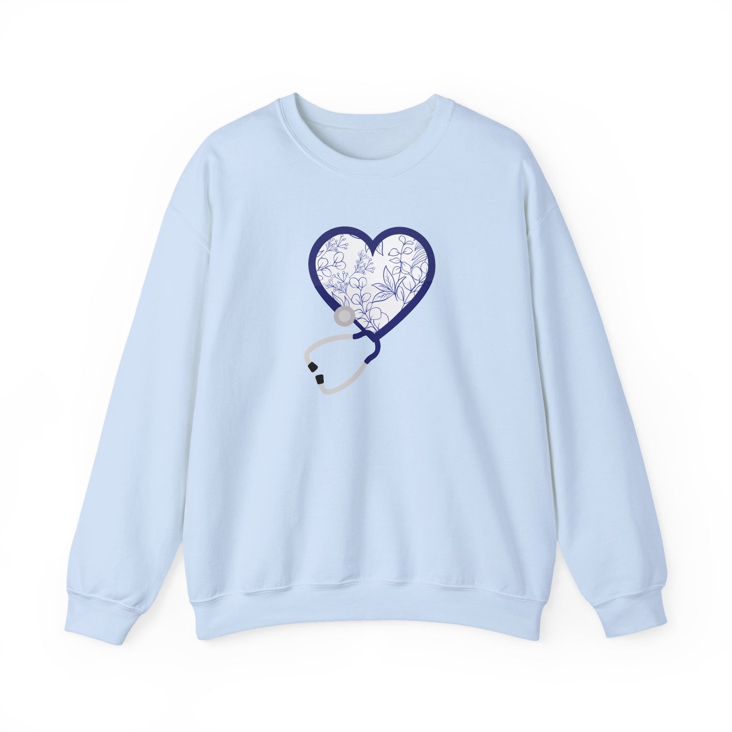 Nurse Toile Floral Blue Heart Sweatshirt, Stethoscope Sweatshirt, Nurse Chinoiserie, Gift For Nurse, Healthcare Worker, Nurse Appreciation