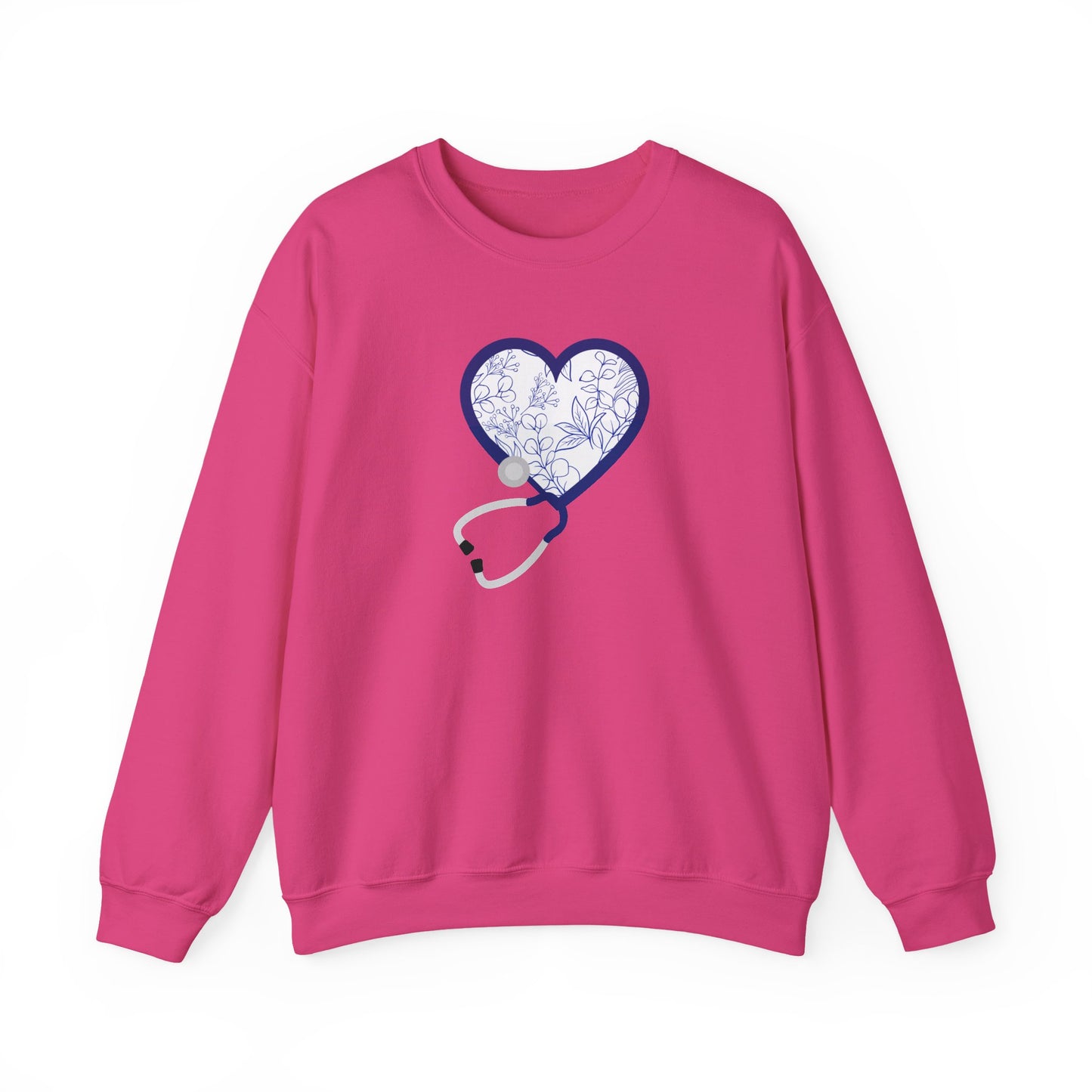 Nurse Toile Floral Blue Heart Sweatshirt, Stethoscope Sweatshirt, Nurse Chinoiserie, Gift For Nurse, Healthcare Worker, Nurse Appreciation