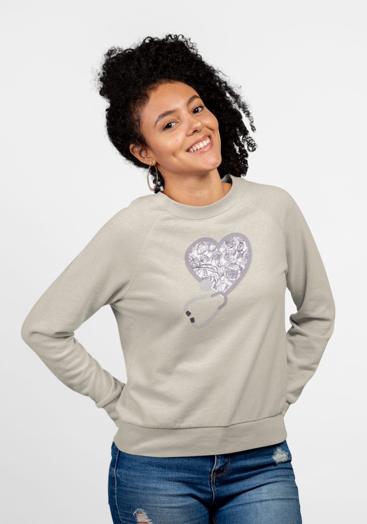 Nurse Toile Floral Gray Heart Sweatshirt, Stethoscope Sweatshirt, Nurse Chinoiserie, Gift For Nurse, Healthcare Worker, Nurse Appreciation