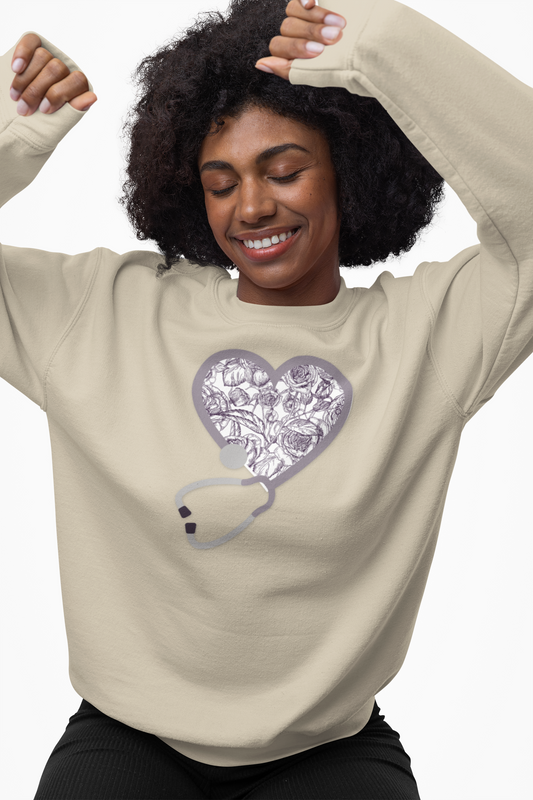 Nurse Toile Floral Gray Heart Sweatshirt, Stethoscope Sweatshirt, Nurse Chinoiserie, Gift For Nurse, Healthcare Worker, Nurse Appreciation