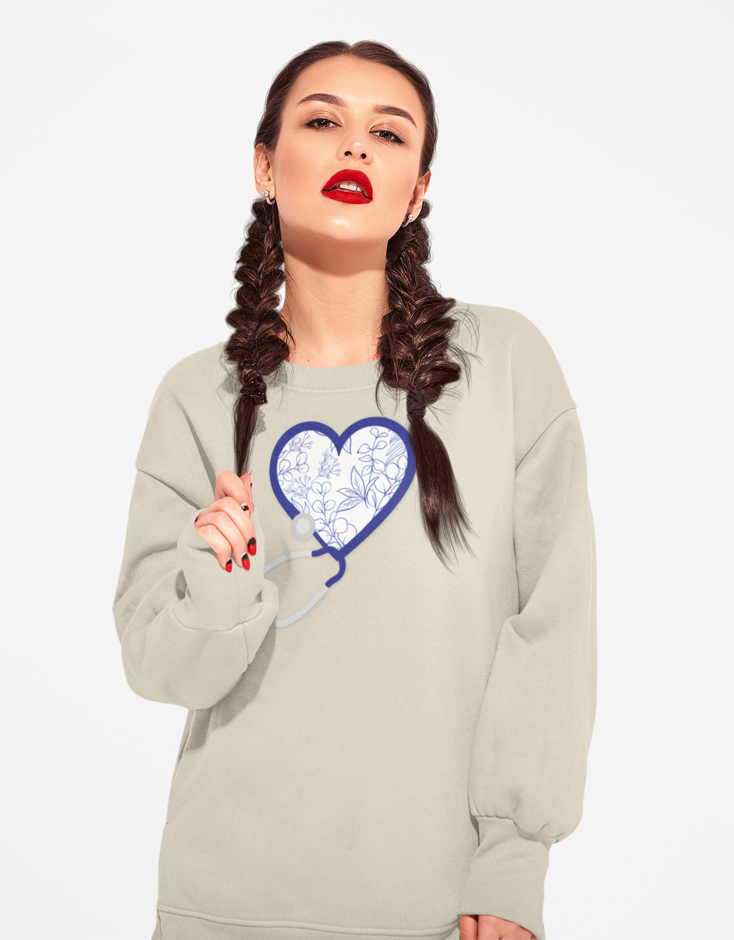 Nurse Toile Floral Blue Heart Sweatshirt, Stethoscope Sweatshirt, Nurse Chinoiserie, Gift For Nurse, Healthcare Worker, Nurse Appreciation