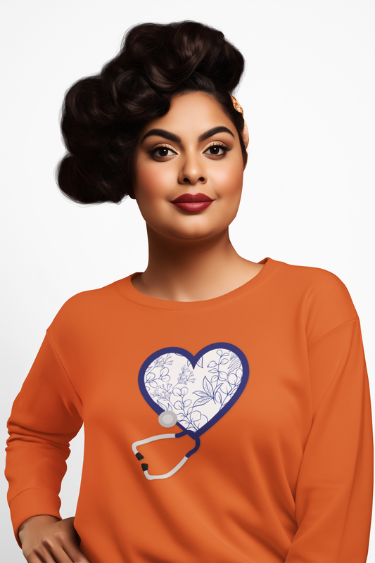 Nurse Toile Floral Blue Heart Sweatshirt, Stethoscope Sweatshirt, Nurse Chinoiserie, Gift For Nurse, Healthcare Worker, Nurse Appreciation