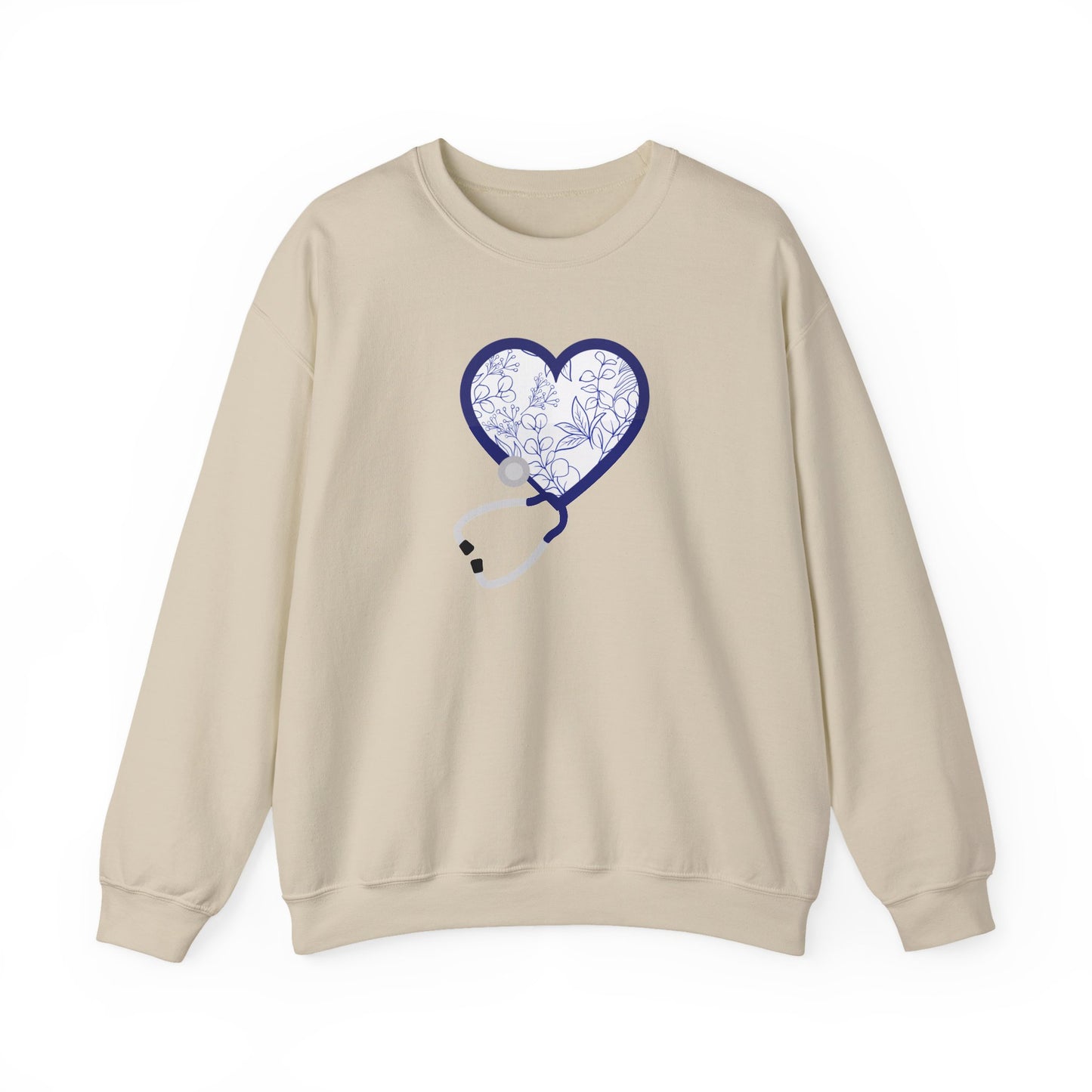 Nurse Toile Floral Blue Heart Sweatshirt, Stethoscope Sweatshirt, Nurse Chinoiserie, Gift For Nurse, Healthcare Worker, Nurse Appreciation