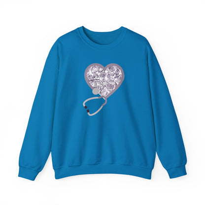 Nurse Toile Floral Gray Heart Sweatshirt, Stethoscope Sweatshirt, Nurse Chinoiserie, Gift For Nurse, Healthcare Worker, Nurse Appreciation