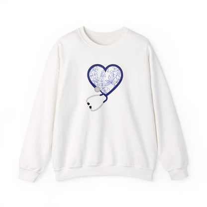 Nurse Toile Floral Blue Heart Sweatshirt, Stethoscope Sweatshirt, Nurse Chinoiserie, Gift For Nurse, Healthcare Worker, Nurse Appreciation