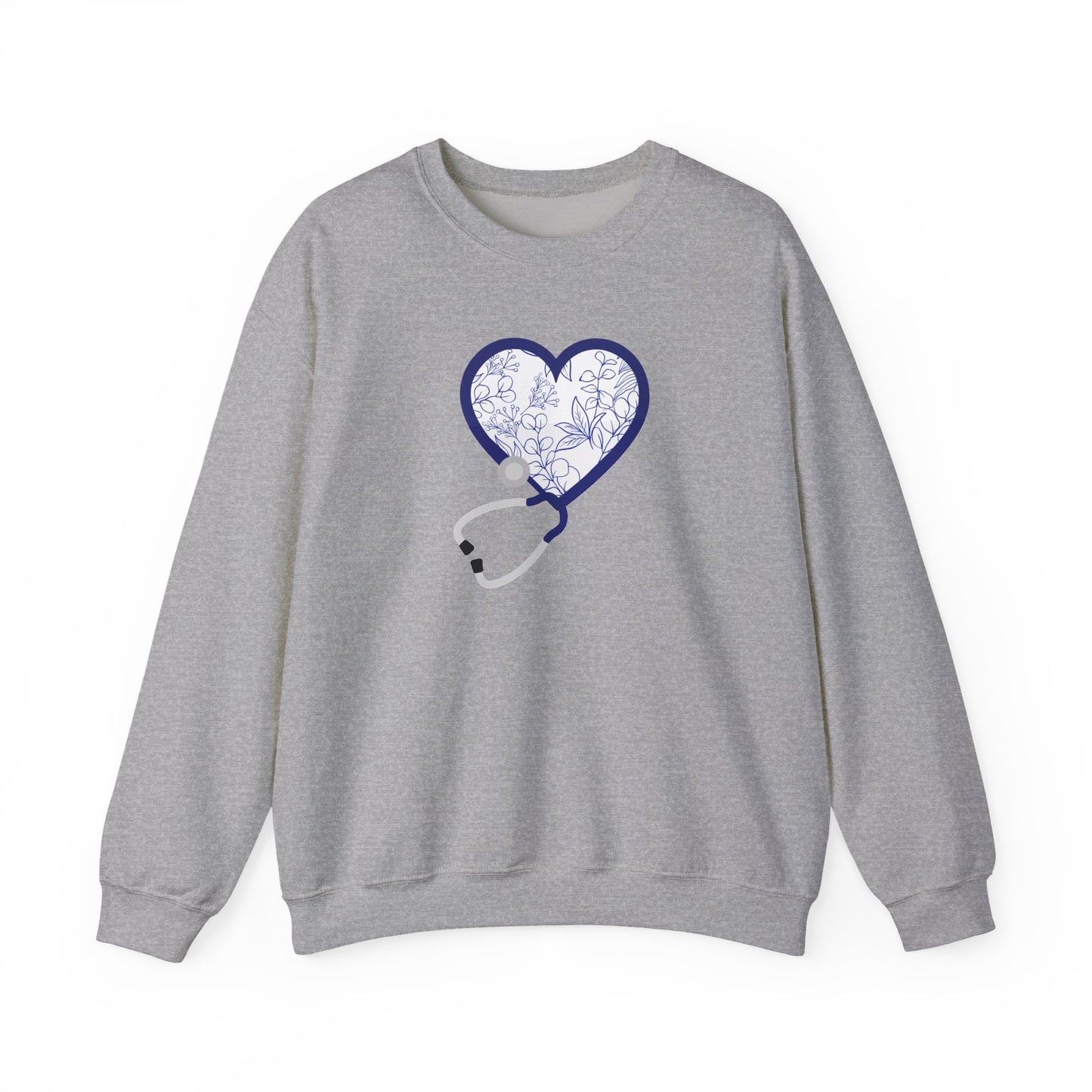 Nurse Toile Floral Blue Heart Sweatshirt, Stethoscope Sweatshirt, Nurse Chinoiserie, Gift For Nurse, Healthcare Worker, Nurse Appreciation