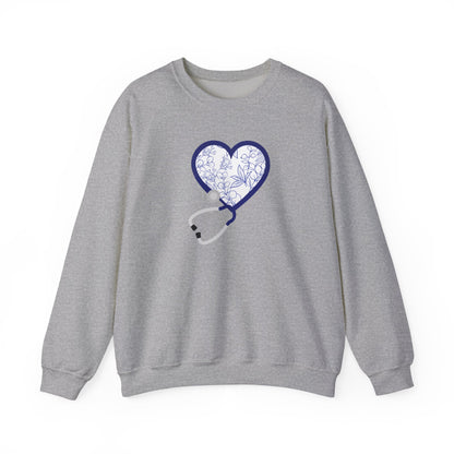 Nurse Toile Floral Blue Heart Sweatshirt, Stethoscope Sweatshirt, Nurse Chinoiserie, Gift For Nurse, Healthcare Worker, Nurse Appreciation